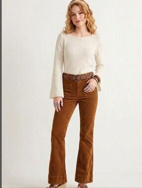 AVEC LES FILLES Women's Size 8 Corduroy Flare Pants Camel Brown Boho Festival